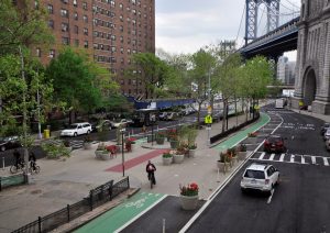 Complete street with bike lanes and sidewalks