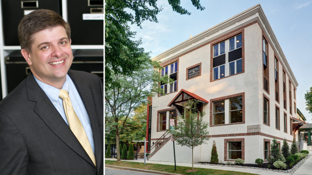 Photo of AIA NJ President Joshua Zinder and a photo of a building